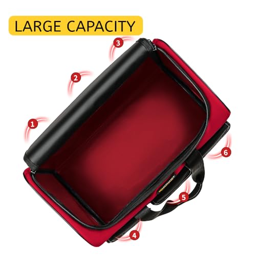 Tool Bags for Men, 17inch Tool Bag Organizer with 6Pockets, Waterproof 600D Fabric Cloth, 16.9 x 11.8 x 9.8 inches, Red and Black, Double Zipper