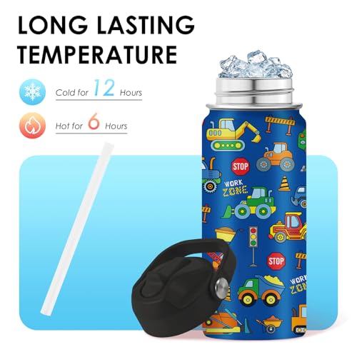 Trucks2 16oz Stainless Steel Water Bottle with Straw Lid - Insulated Leakproof Travel Cup