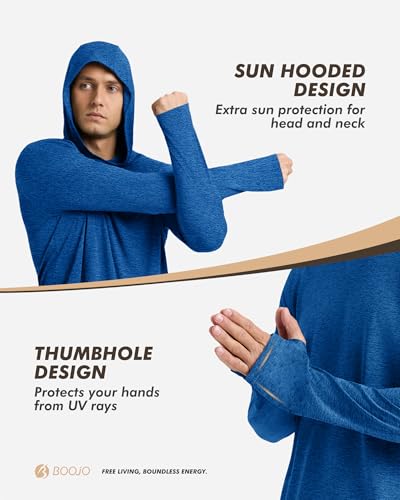 BOOJO Sun Hoodie for Men - UV 50+ Lightweight Fishing Rash Guard, Medium Heather Black/Light Grey/Wine/Dark Blue - 4 Pack