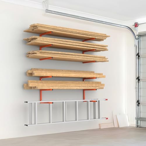 WALMANN Garage Wall Mounted Lumber Storage Rack, Overhead Heavy Duty One-Piece Design Lumber Rack for Woodworking Shop(1 Pair)