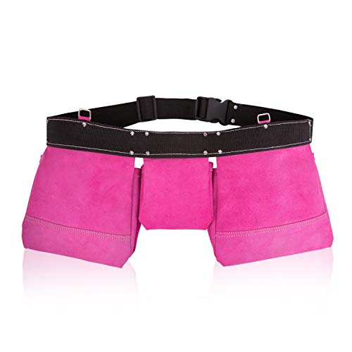 LAUTUS Pink Tool Belt/Pouch/Bag, Carpenter, Construction, Framers, Electrician |11 Pockets| 2 Steel Hammer Holders|