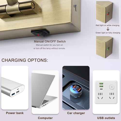 Antique Bronze LED Wireless Picture Lights for Wall Rechargeable, Battery Operated Art Light for Paintings, 3CCT Dimmable, 15.7 inch with Remote, Rotatable Gallery Light for Pictures Display