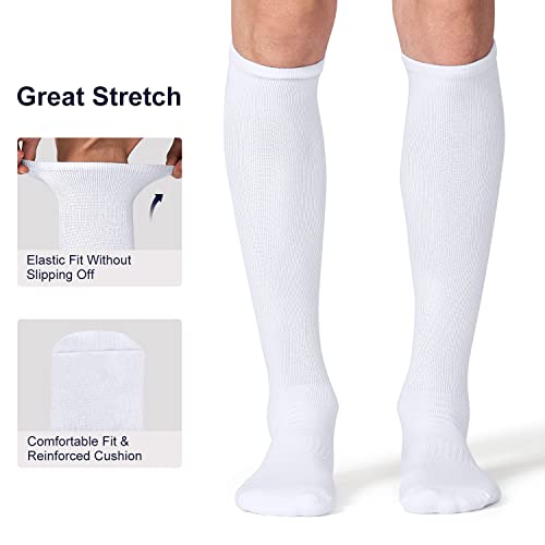 FITRELL Kids & Adults Baseball Soccer Softball Knee-High Socks 3 Pack Medium White