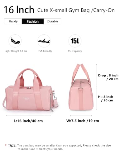 PHSYNI 16" Small Gym Bag for Women with Shoes Compartment, Pink, Waterproof Wet Pocket