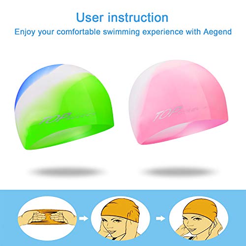 2-Pack Silicone Swim Caps for Kids - Pink & Blue Green