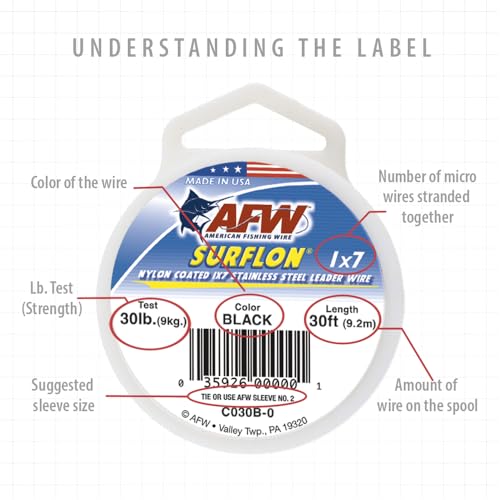 Stainless Steel Fishing Leader Wire - Nylon Coated, 30ft, 15lb Test - Bright