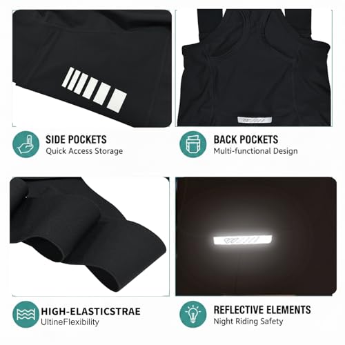 Wulibike Women's Medium Black Padded Cycling Bib Shorts - High Stretch Biking Tights