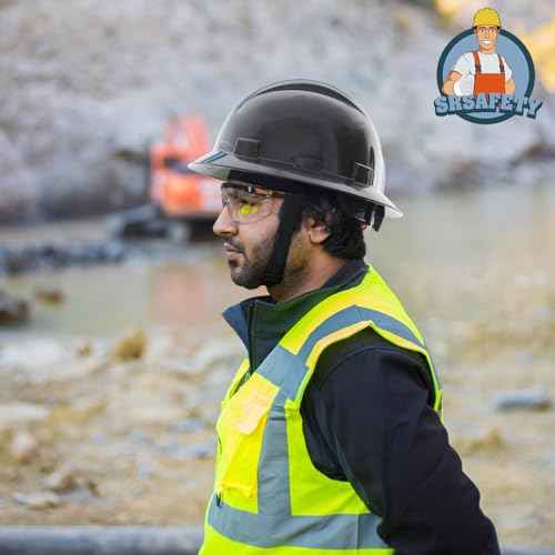 SRSAFETY Full Brim Hard Hat Carbon Fiber Design 6 Point Adjustable Ratchet Suspension OSHA Approved ABS Work Helmet for Men&Women ANSI Z89.1 Type I Class C