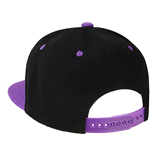 12 Pack Black & Purple Snapback Hats - Hip Hop Style Flat Bill Caps, Adjustable Fit