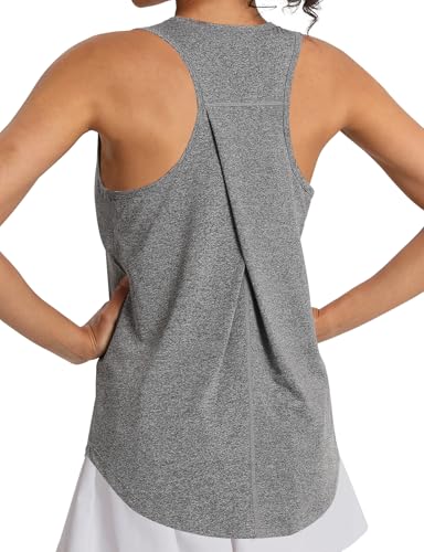 Women's Racerback Athletic Tank Top - Loose Fit Yoga Gym Shirt - Grey X-Small