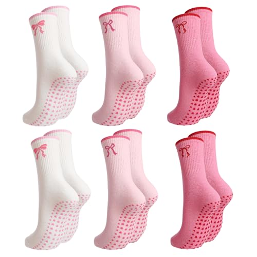 Mixed Pink Bow Pilates Socks 3/6 Pairs Non Slip Women Yoga & Fitness