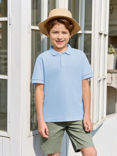 Boys Short Sleeve Pique Polo Shirt - Sky Blue, Age 13-14