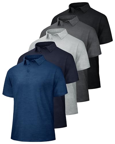 BOOJO Men’s 5 Pack Polo Shirts - Quick Dry Golf & Athletic Short Sleeve, Varieties Large