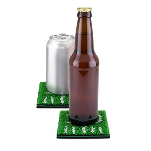 True Zoo Home Turf Astro Turf Football Field Drink Coasters Set of 5, Game Day Table Decor