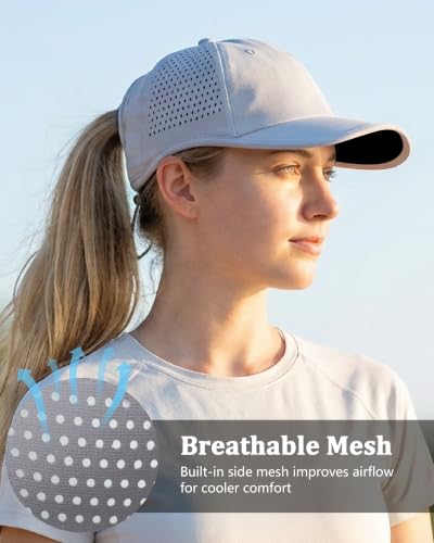 GADIEMKENSD Women's Ponytail Running Hat - Foldable Breathable Baseball Cap, Large Hole, White, 6 3/4-7 1/4