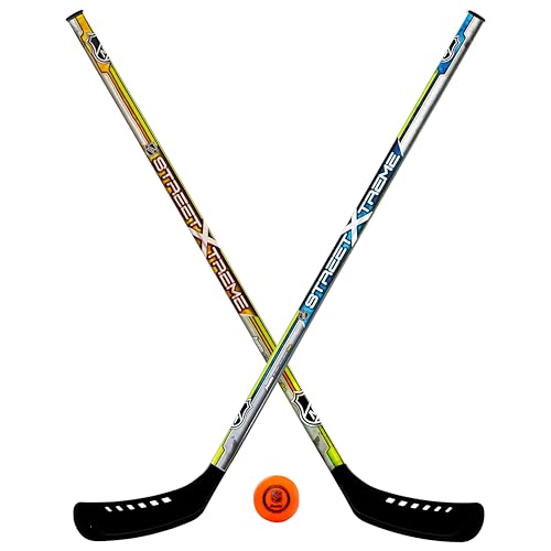 Kids Street Hockey Stick Set - 2 Youth Sticks & 1 Ball