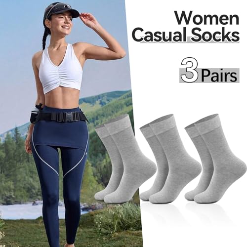 Crew Cotton Socks for Women - Thin Cozy Casual - Medium, 3 Pairs Grey