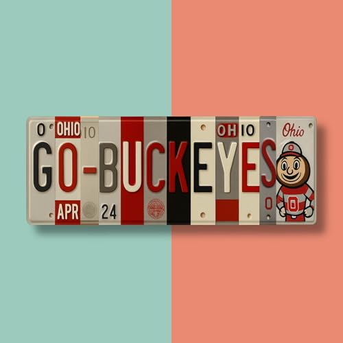 Ohio State Buckeyes Go Buckeyes License Plate Sign - 16x6 Inch Metal Wall Art