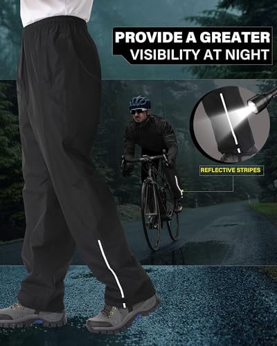 iCreek Men's Packable Waterproof Rain Pants Large 32" Inseam Black