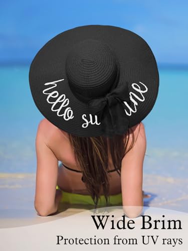 Light Black Wide Brim Floppy Beach Hat for Women - Large