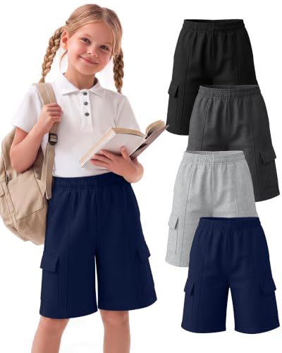 Girls Bermuda Cargo Shorts 4-Pack - Navy, Gray & Black, 13-14 Years