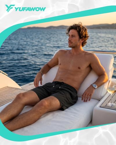 Yufawow 9 Inch Men Swim Trunks with Mesh Lining - Quick Dry, Breathable Pockets, Solid Black XXL