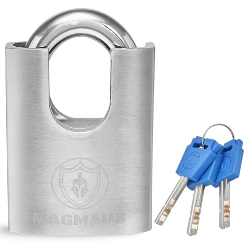 Magmaus¢ç SDL/50 [Closed Shackle] Heavy Duty Lock with 3 Keys - [Stainless Steel] Weatherproof Padlock for Outdoor Use - Ideal for Storage Unit, Shipping Container, Gate