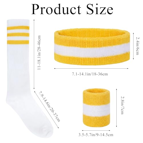 Striped Sweatbands and Socks Set - Yellow/White - 80s Accessories