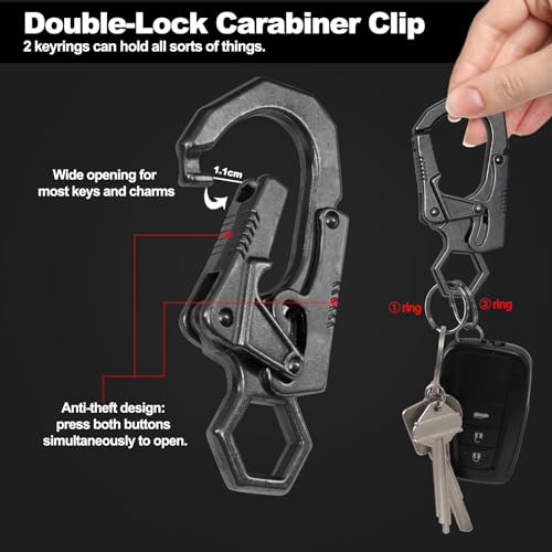 Ahiller Gunmetal Double Locking Carabiner Clip Zinc Alloy Keychain for Keys