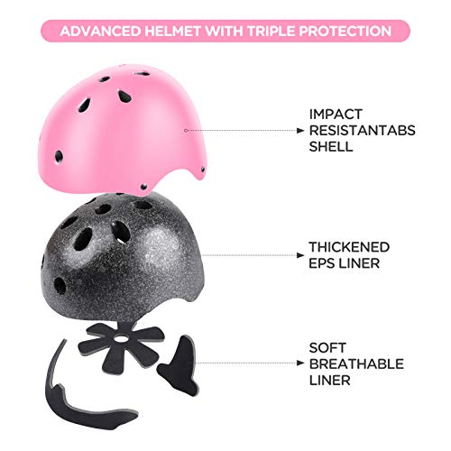 Kids Bike Helmet Set with Knee Pads & Wrist Guards - Pink