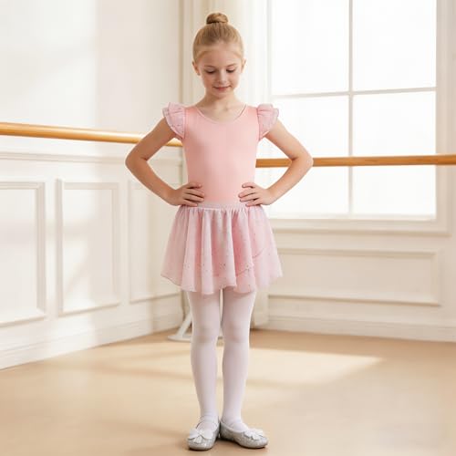 Girls Ballet Leotard with Detachable Skirt & Hairband - Light Pink, 6-7 Years