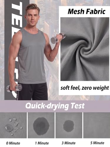 TELALEO 5 Pack Men's Workout Tank Tops Sleeveless Mesh Muscle Gym Fitness XX-Large Black/Gray/Charcoal/Navy/Blue