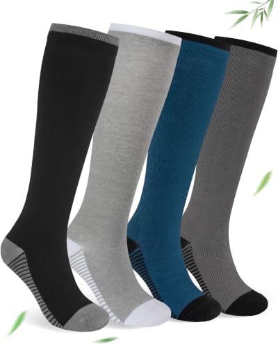 Tinojye Bamboo Compression Socks Women Large-X-Large Black White 15-20mmHg Knee-High Support