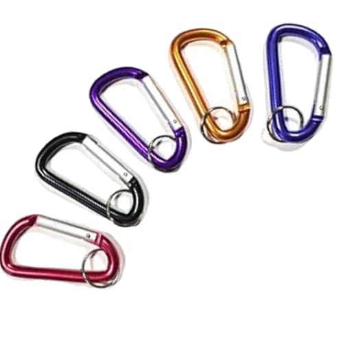 5pc 3-Inch Aluminum D-Shape Carabiner Keychain Clip Set - Durable Snap Hook