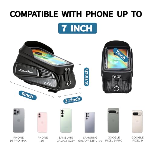 Alphantino Waterproof Bike Phone Holder Bag with Sun Visor - Black Zipper