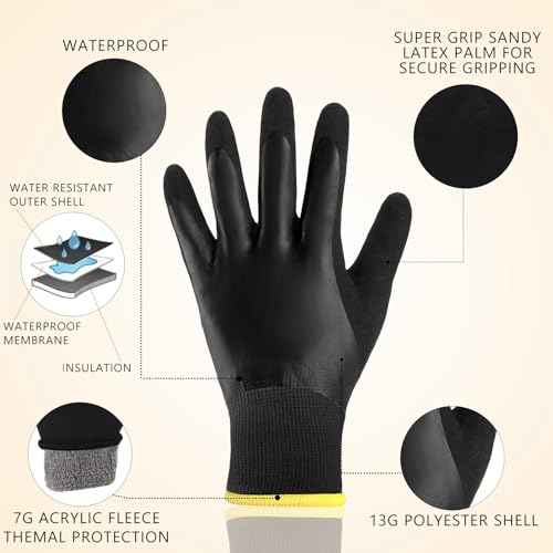 Sintuff Waterproof Work Gloves for Men Insulated Freezer Winter Work Gloves with Sandy Grip for Outdoor