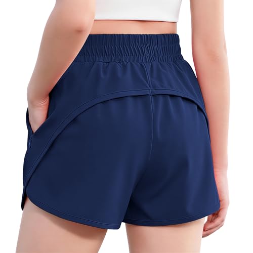 Zaclotre Girls Navy Blue 2-in-1 Soccer Shorts with Zip Pockets - Age 11-12 Years