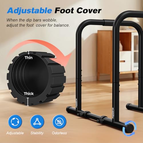 Heavy Duty Dip Bars for Home Gym - Adjustable Height, Black