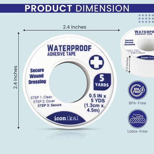 Waterproof First Aid Tape - 8 Pack Medical Adhesive Tape 0.5 x 180 Inches