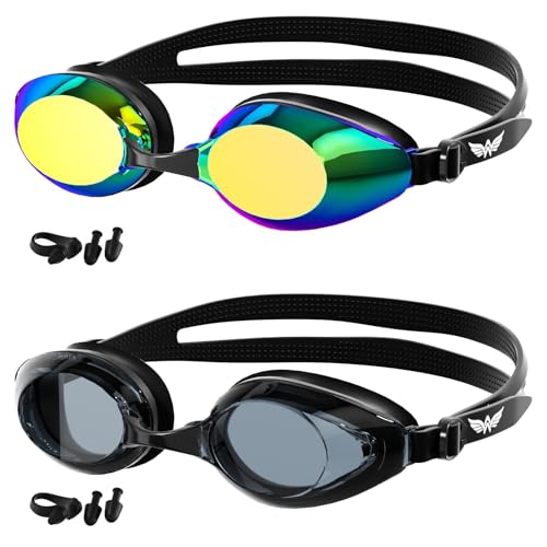 AzureWings Adult Swim Goggles and Cap Set - Anti-Fog Leakproof UV Protection