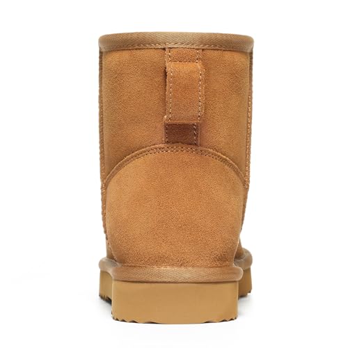 KIDMI Women's Suede Mini Snow Boots with Fur Lining, Chestnut, Size 7.5-8