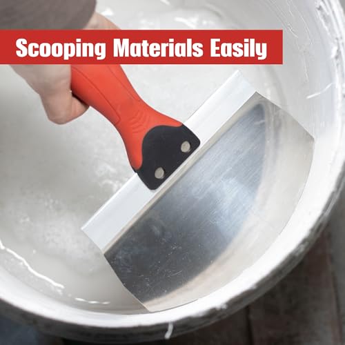 6.5" Bucket Scoop for Drywall & Plaster - Professional Stainless Steel Scraping Tool with Contoured Blade & Soft-Grip Handle, Multipurpose Scoop for Paint, Mortar, Spackling, and Plaster Tools