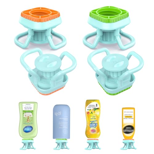 WhiteRhino 4 Pack Bottle Emptying Caps Kit with Stands, 24mm & 28mm Flip Tops for Shampoo, Lotion & Condiments