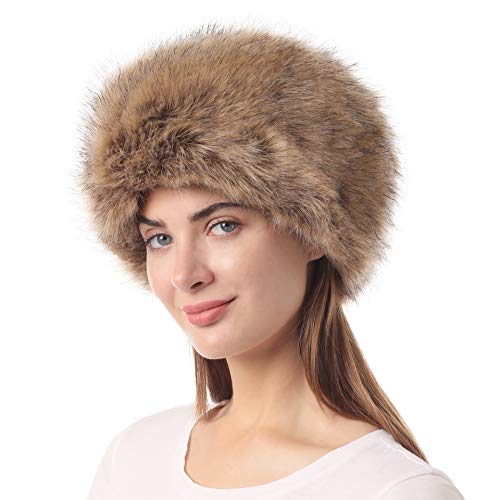 LA CARRIE Women's Faux Fur Winter Hat One Size Russian Cossack Style White Warm Cap