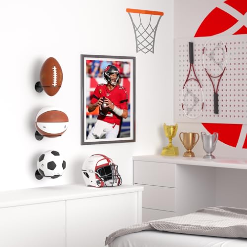 4 Pack Wall Mount Basketball Holders for Boys Room Decor, Black