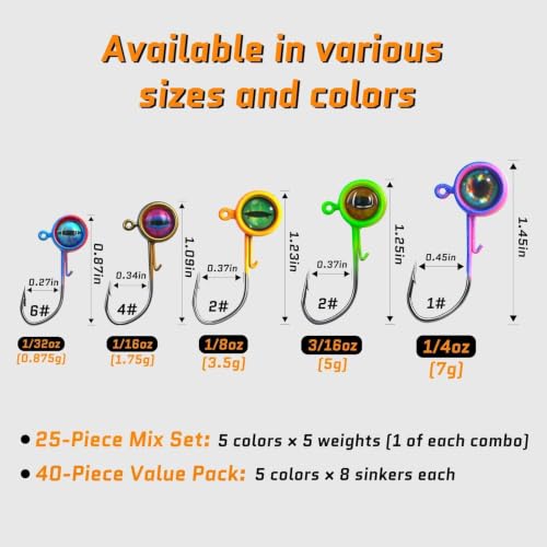 FishTrip Crappie Jig Heads 1/16oz 40pcs – V-shaped High-Carbon Steel Lure Hooks