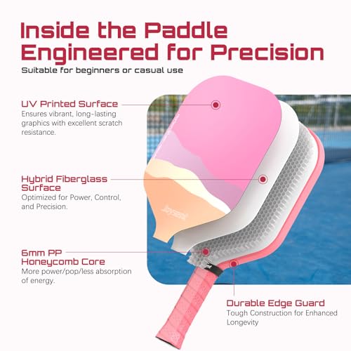Joysent Pink Pickleball Paddles (Set of 2) Lightweight USAPA-Approved Fiberglass Rackets