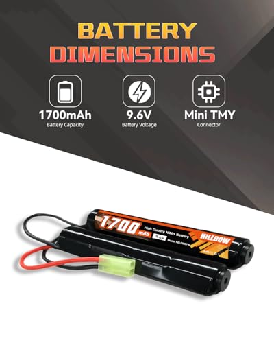 9.6V 1700mAh NiMH Airsoft Battery with Mini TMY Plug - 2 Pack