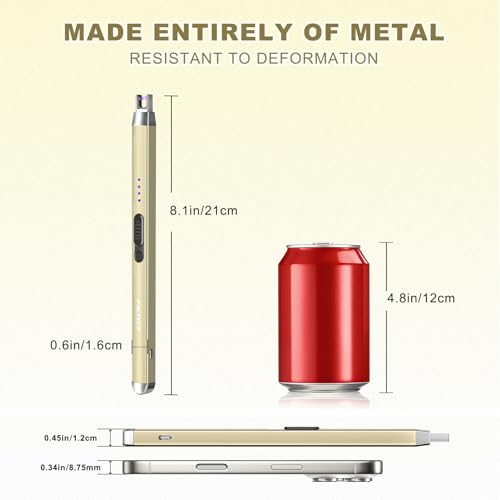 Flameless Plasma Arc Lighter - USB-C Rechargeable, Gold