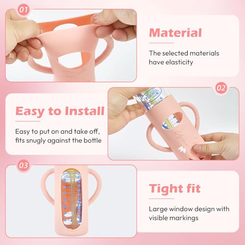 Silicone Bottle Sleeves for Dr. Brown's Glass Baby Bottles - 3 Pack, Pink 2